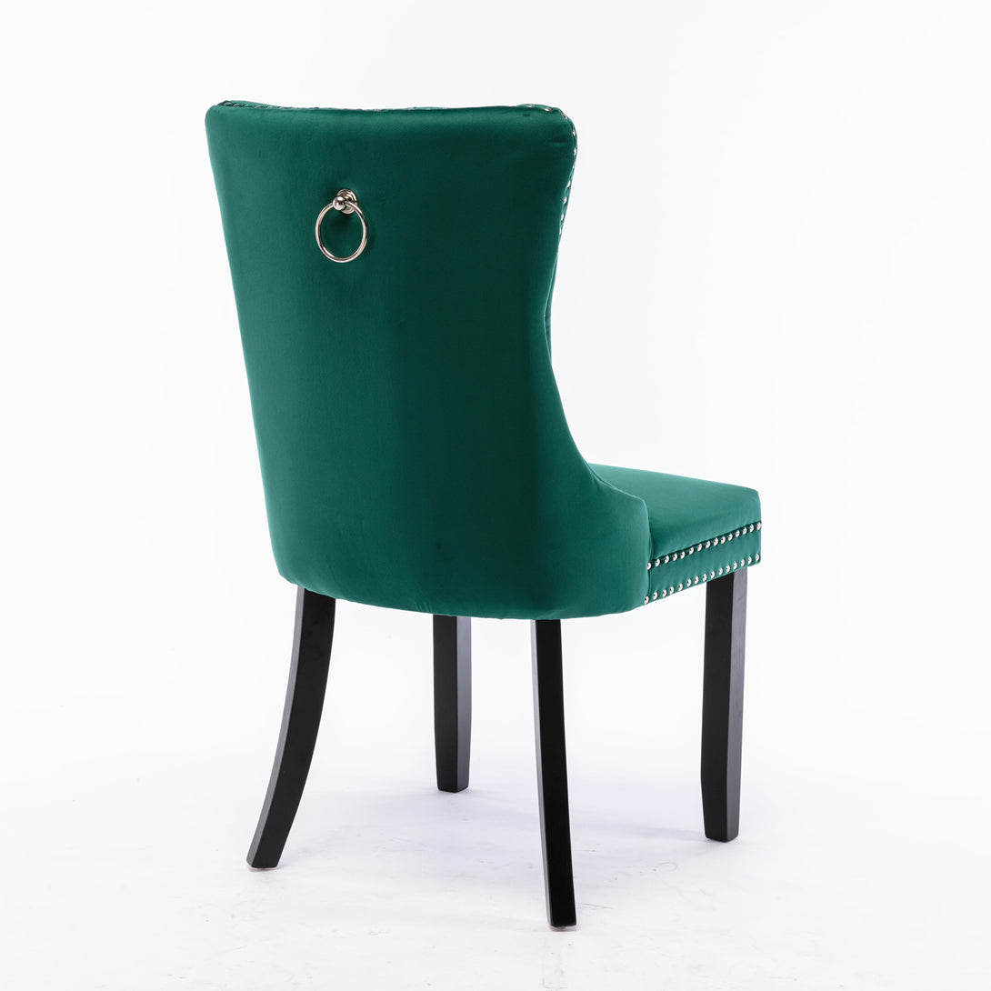 2 pcs High-End Tufted Contemporary Velvet Chair with Wooden Legs- Green_5