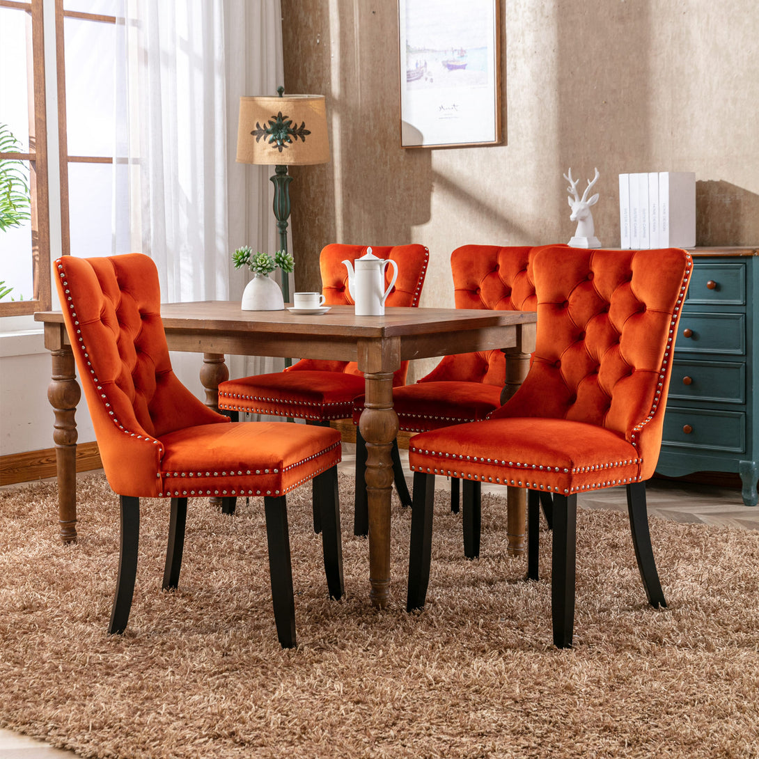 2 pcs High-End Tufted Contemporary Velvet Chair with Metal Legs- Orange_13