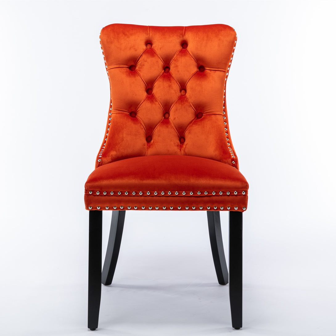 2 pcs High-End Tufted Contemporary Velvet Chair with Metal Legs- Orange_2