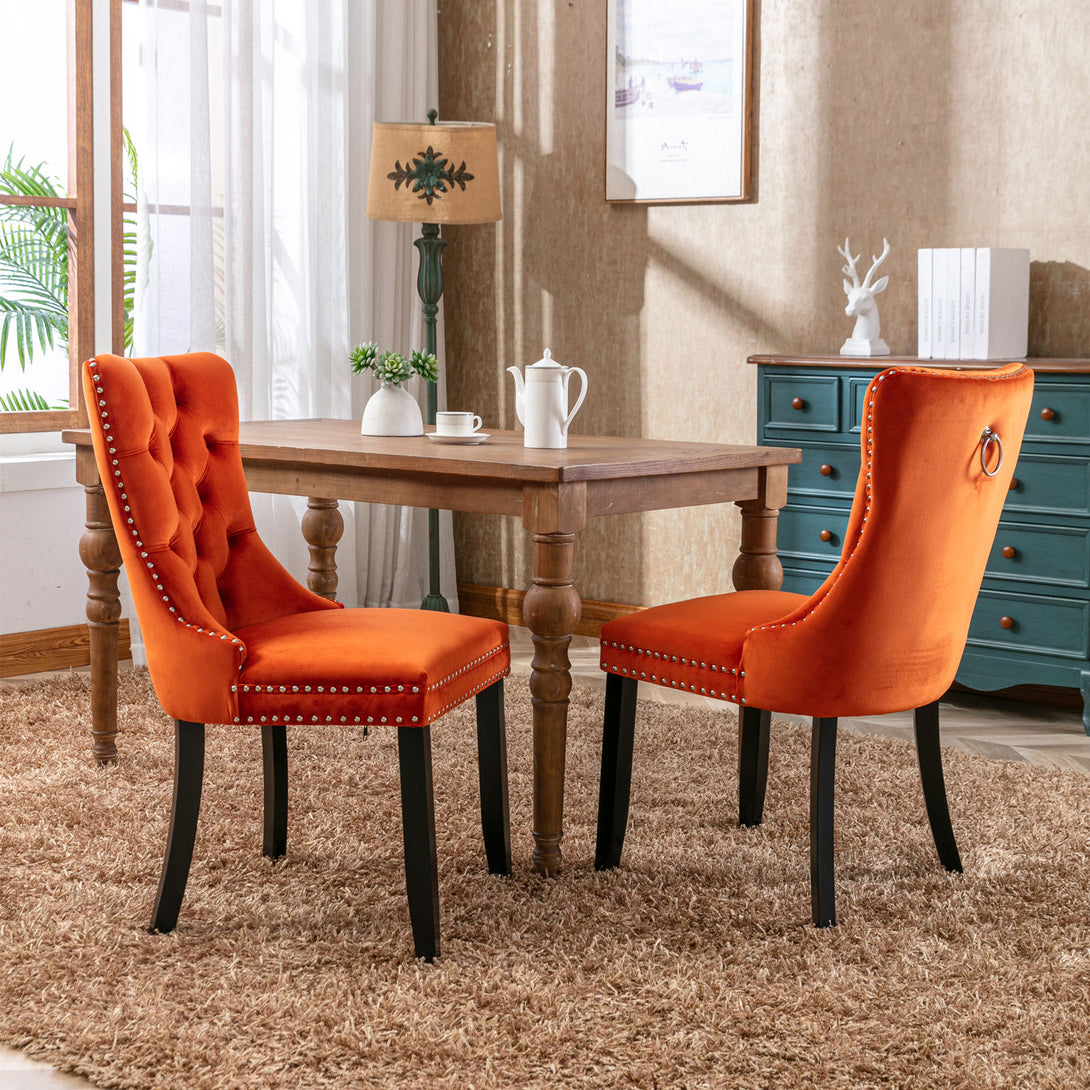 2 pcs High-End Tufted Contemporary Velvet Chair with Metal Legs- Orange_10