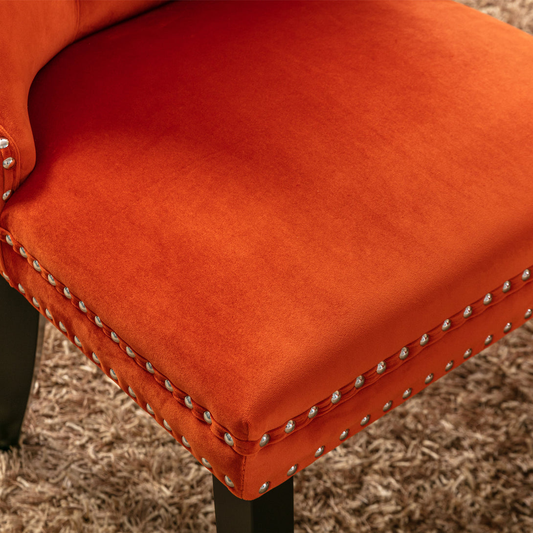 2 pcs High-End Tufted Contemporary Velvet Chair with Metal Legs- Orange_8