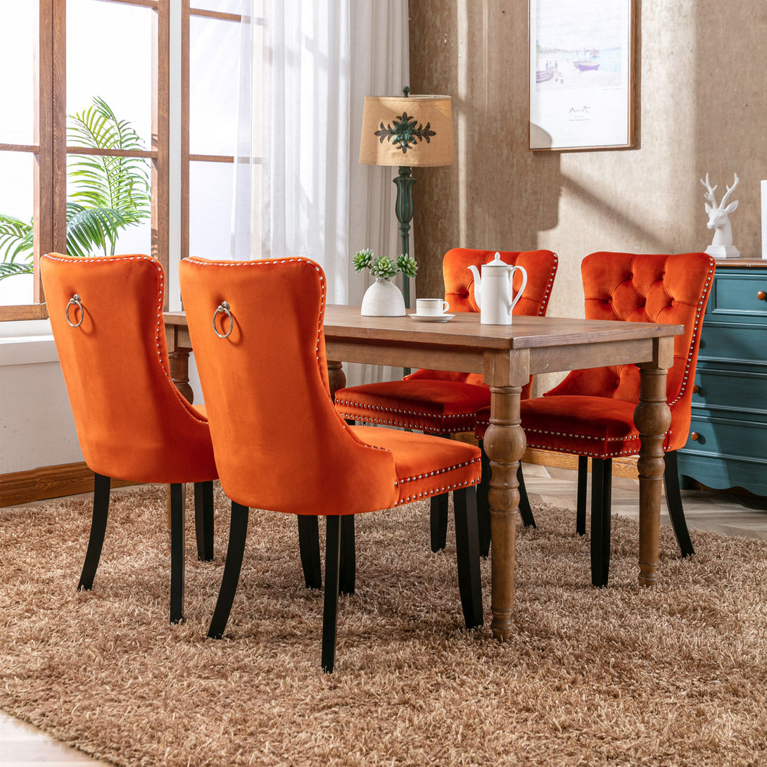 2 pcs High-End Tufted Contemporary Velvet Chair with Metal Legs- Orange_12