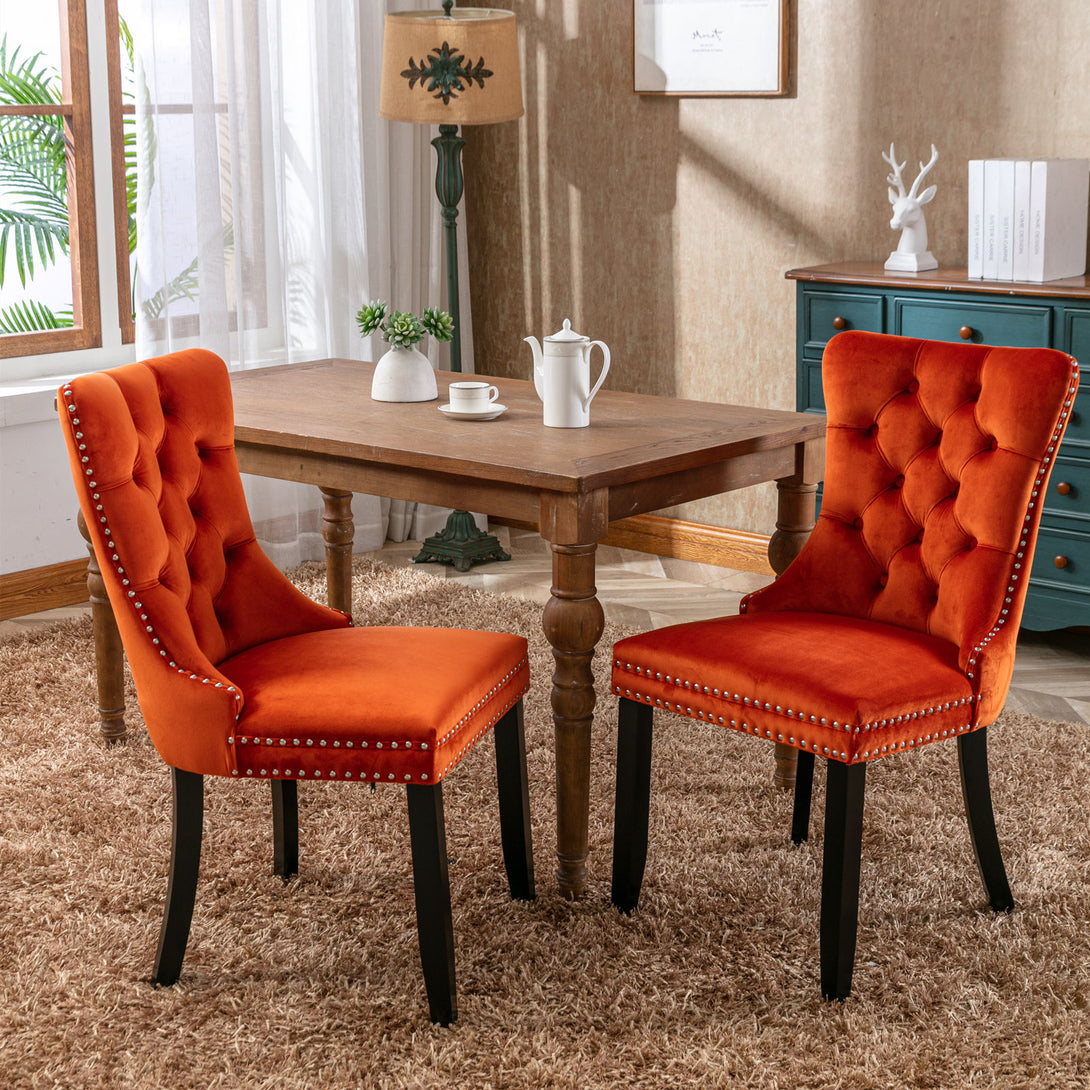 2 pcs High-End Tufted Contemporary Velvet Chair with Metal Legs- Orange_11