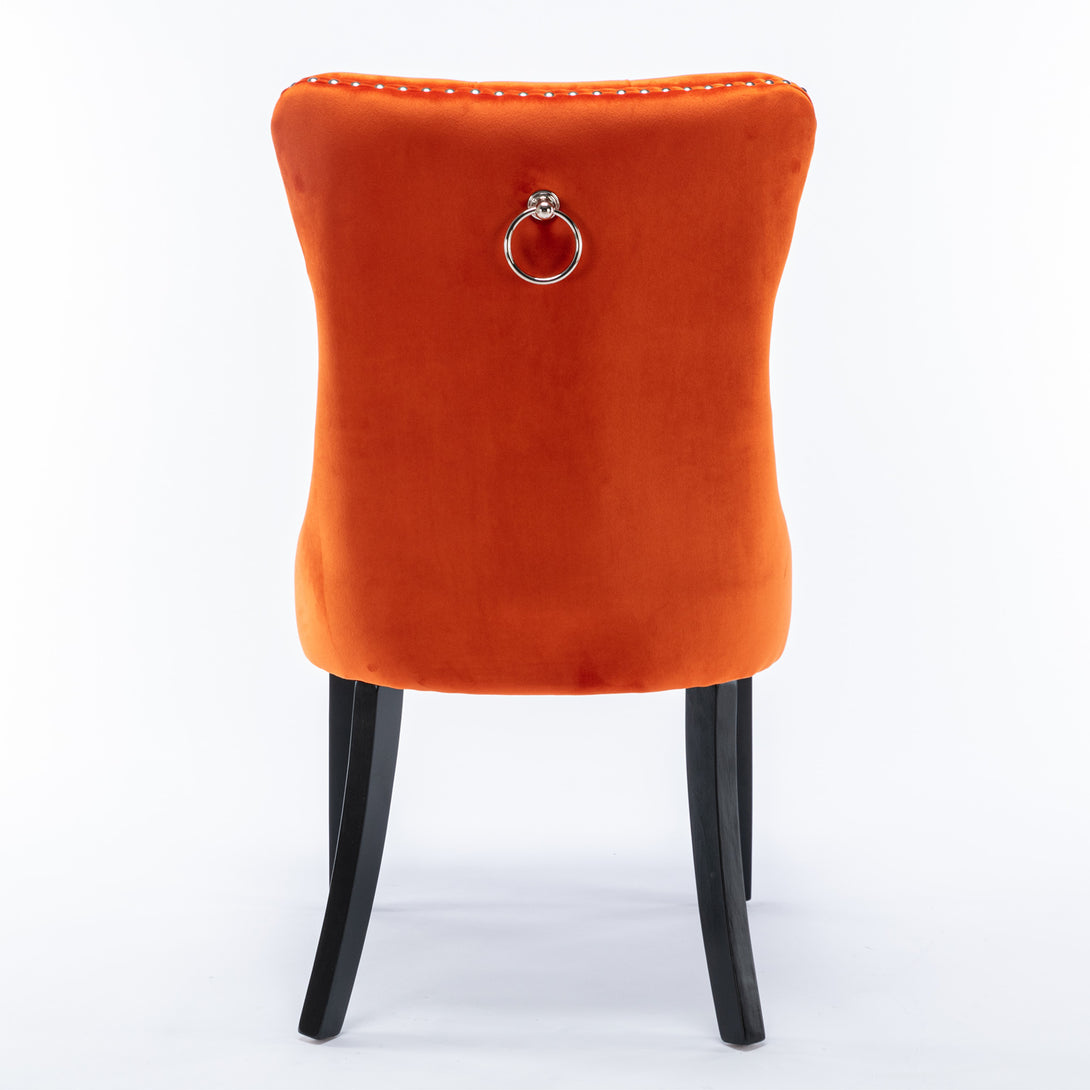 2 pcs High-End Tufted Contemporary Velvet Chair with Metal Legs- Orange_6