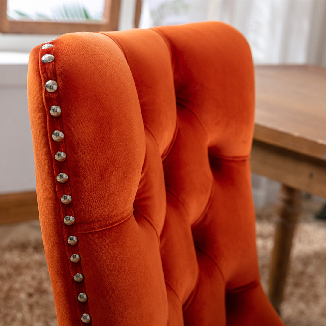 2 pcs High-End Tufted Contemporary Velvet Chair with Metal Legs- Orange_7