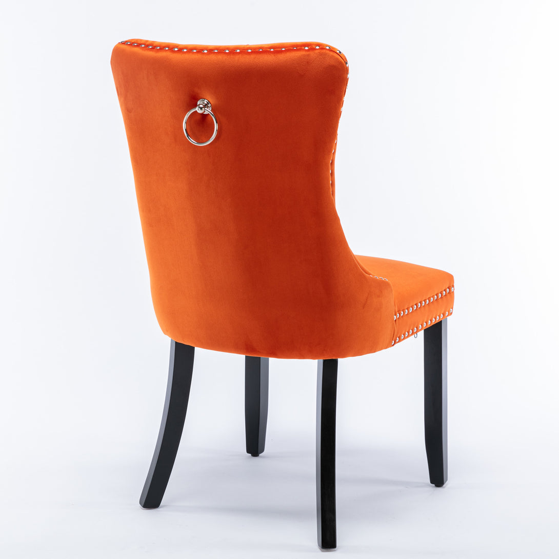 2 pcs High-End Tufted Contemporary Velvet Chair with Metal Legs- Orange_5