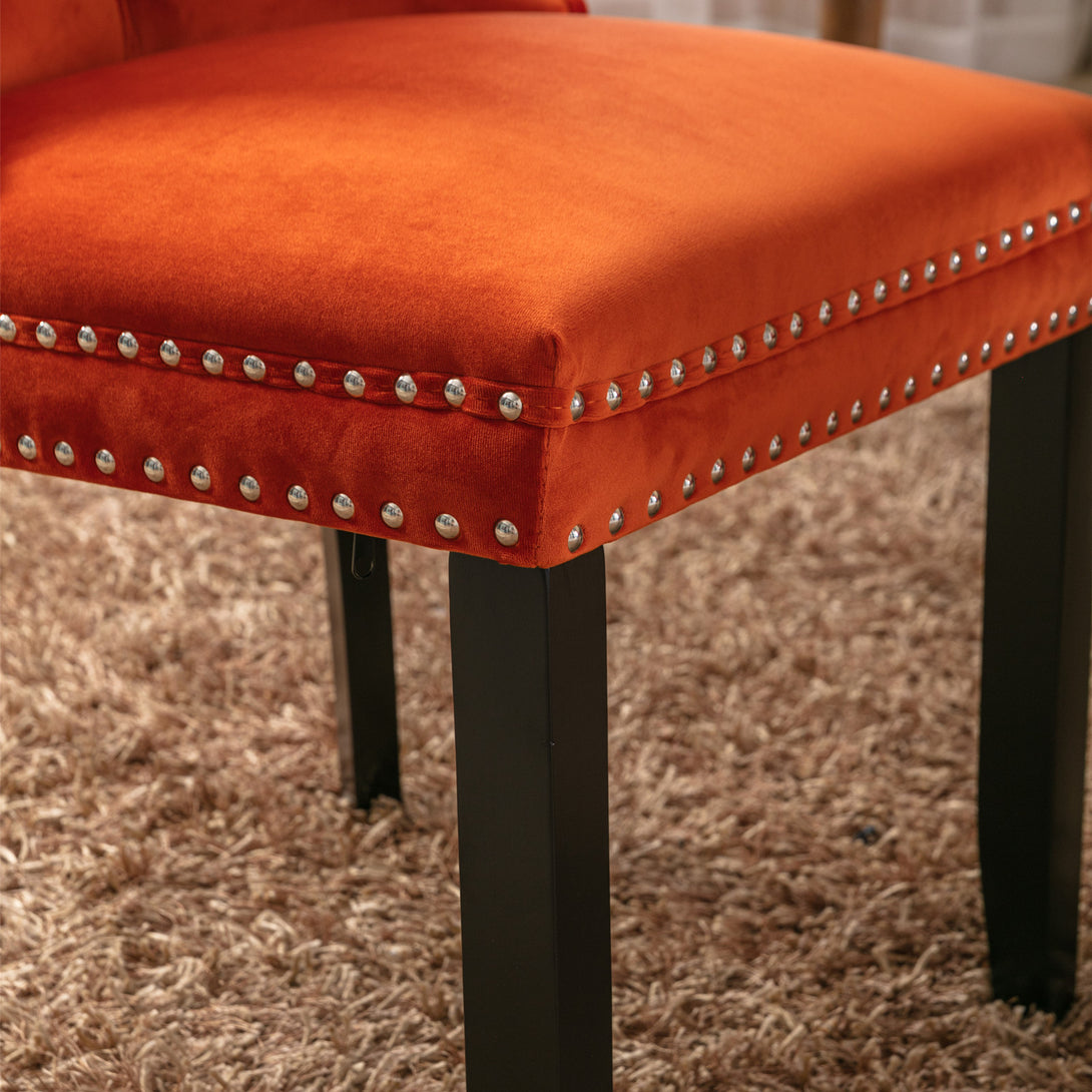 2 pcs High-End Tufted Contemporary Velvet Chair with Metal Legs- Orange_9