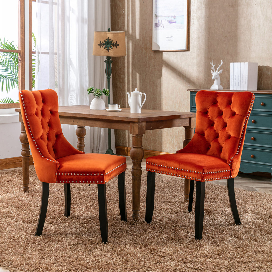 2 pcs High-End Tufted Contemporary Velvet Chair with Metal Legs- Orange_1