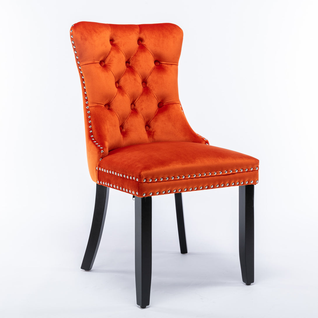 2 pcs High-End Tufted Contemporary Velvet Chair with Metal Legs- Orange_3