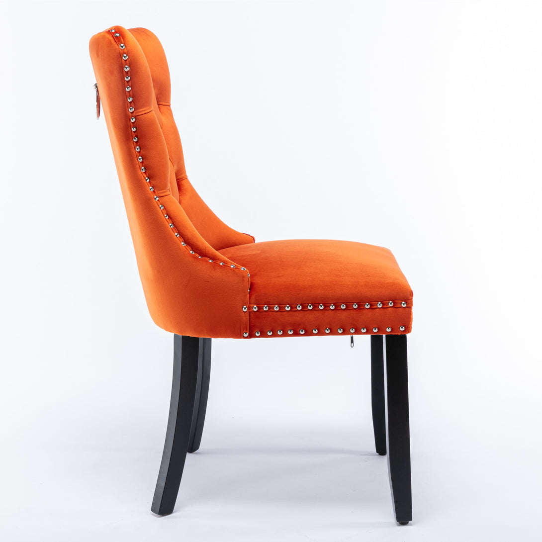 2 pcs High-End Tufted Contemporary Velvet Chair with Metal Legs- Orange_4