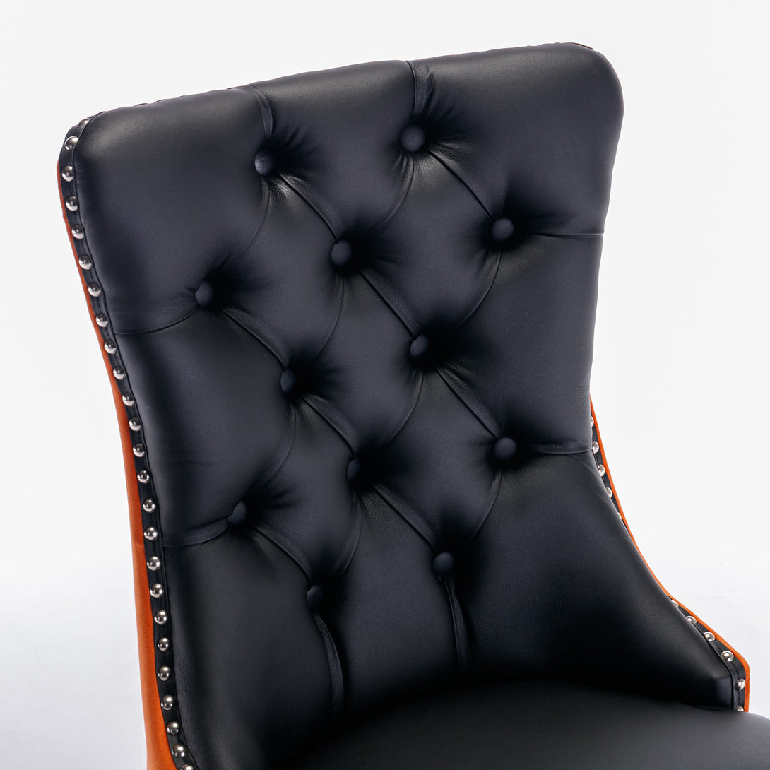 2 pcs High-End Tufted Modern Contemporary Leather Chair with Wooden Legs- Black+Orange_11