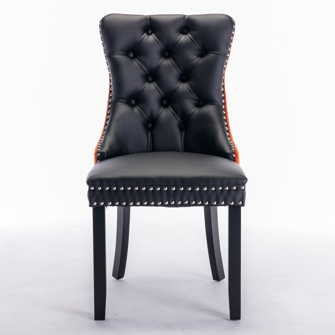 2 pcs High-End Tufted Modern Contemporary Leather Chair with Wooden Legs- Black+Orange_6