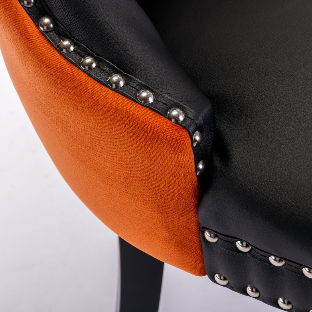 2 pcs High-End Tufted Modern Contemporary Leather Chair with Wooden Legs- Black+Orange_15