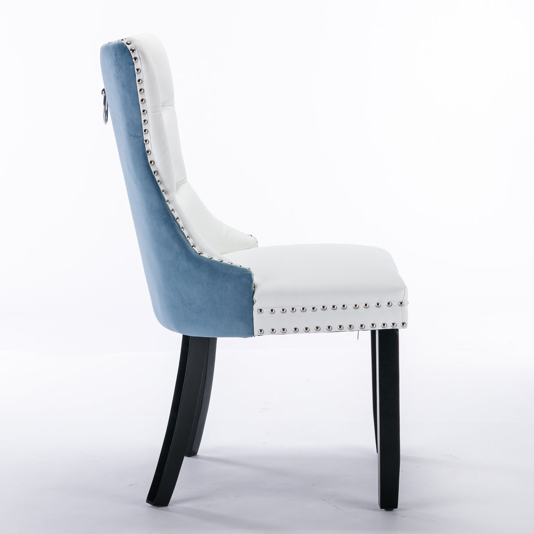 2 pcs High-End Tufted Modern Contemporary Leather Chair with Wooden Legs- Blue+White_8