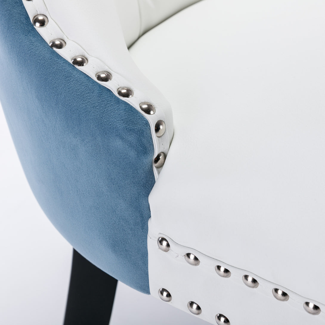 2 pcs High-End Tufted Modern Contemporary Leather Chair with Wooden Legs- Blue+White_14