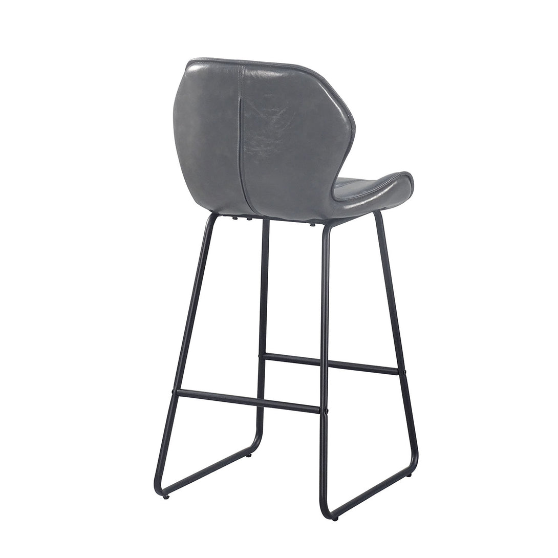 2 pcs Counter Height Leather Bar Chair With High-Density Foam and Metal Legs Gray_8