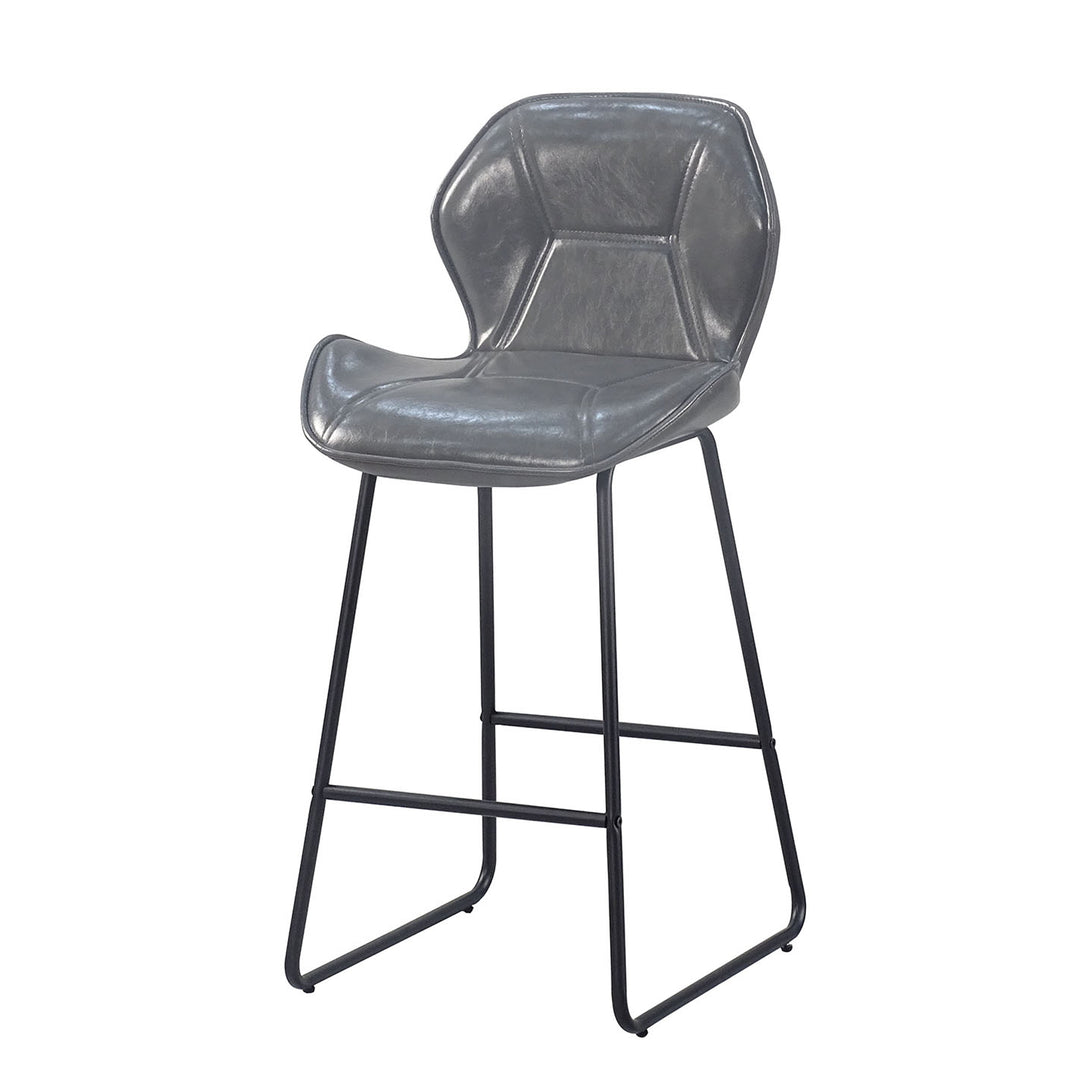 2 pcs Counter Height Leather Bar Chair With High-Density Foam and Metal Legs Gray_6