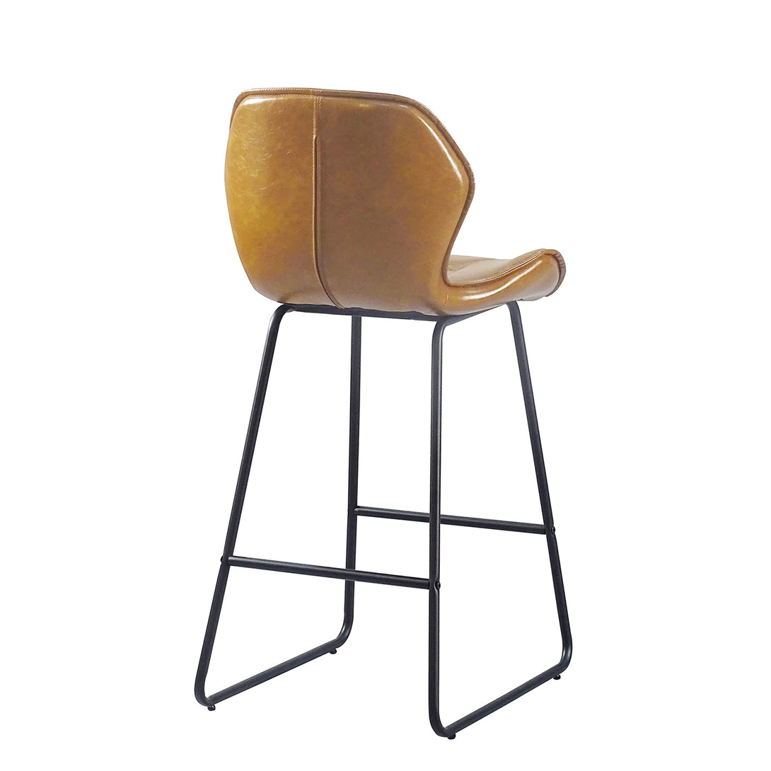 2 pcs Counter Height Leather Bar Chair With High-Density Foam and Metal Legs Brown_6