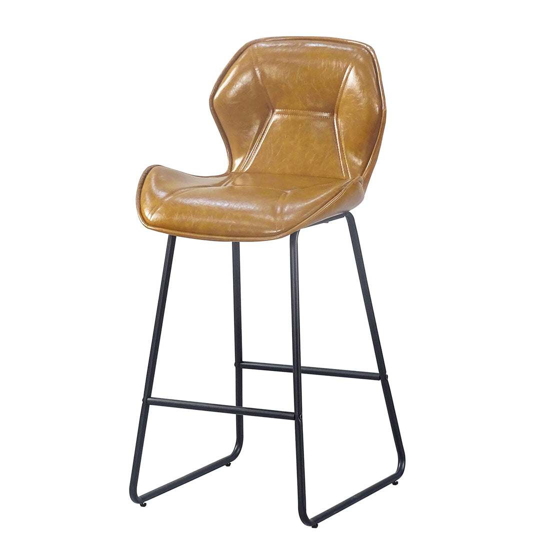 2 pcs Counter Height Leather Bar Chair With High-Density Foam and Metal Legs Brown_5