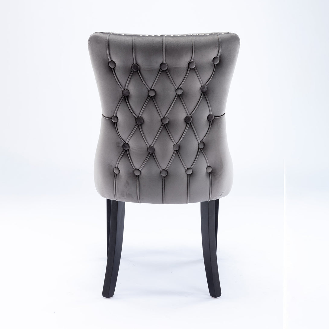 2 pcs High-End Wing Back Tufted Modern Contemporary Velvet Chair with Wooden Legs- Gray_6