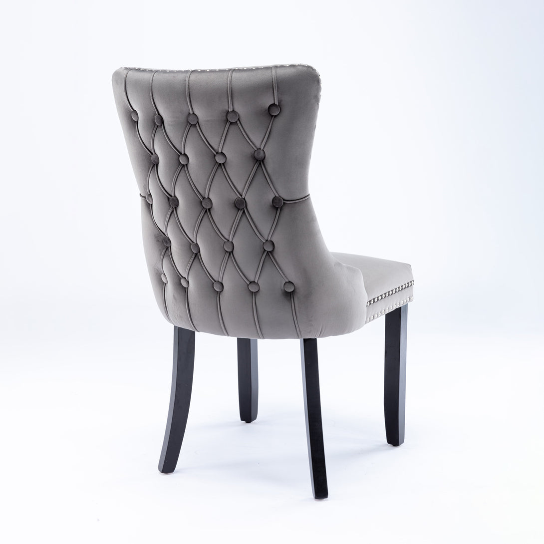 2 pcs High-End Wing Back Tufted Modern Contemporary Velvet Chair with Wooden Legs- Gray_5