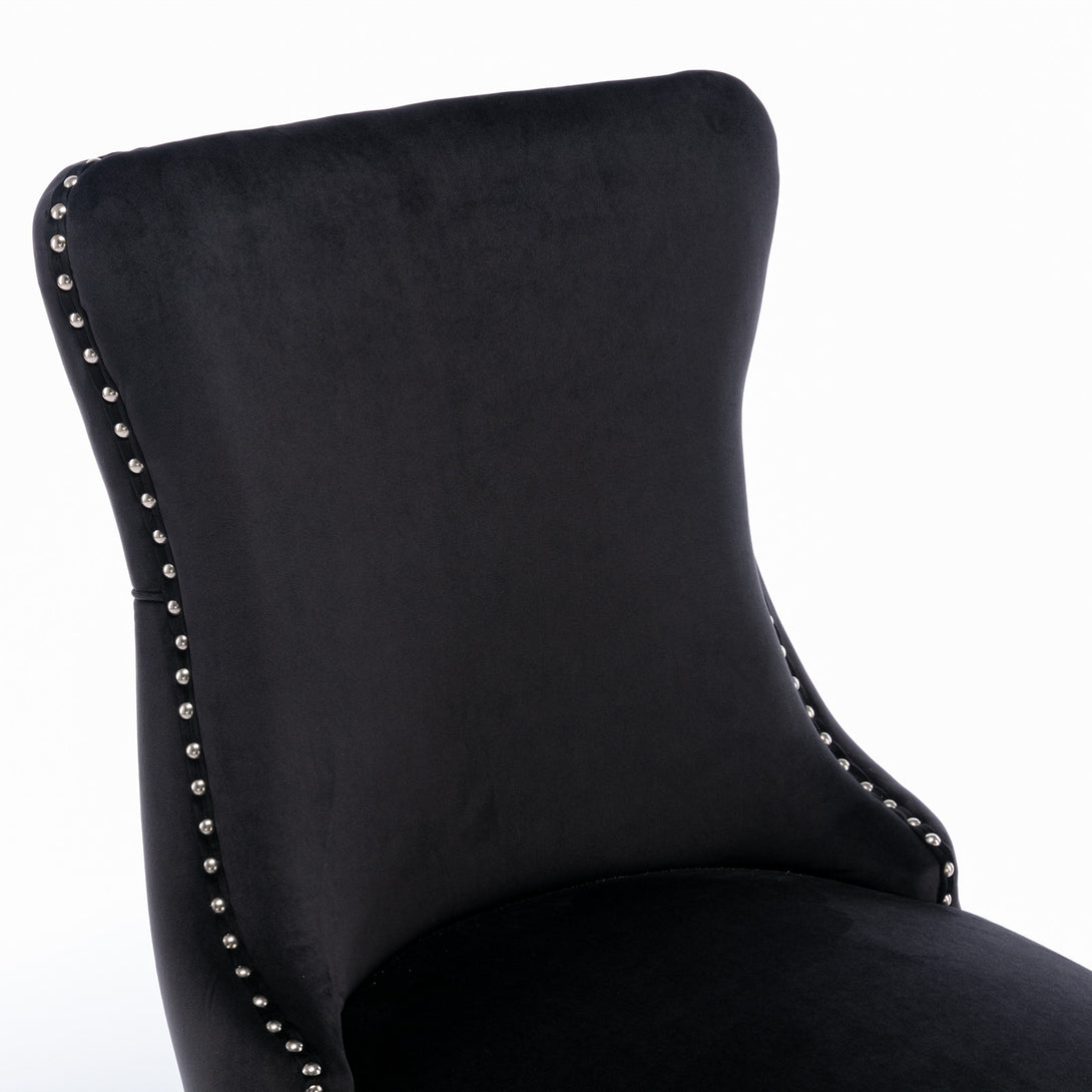 2 pcs High-End Wing Back Tufted Modern Contemporary Velvet Chair with Wooden Legs- Black_11