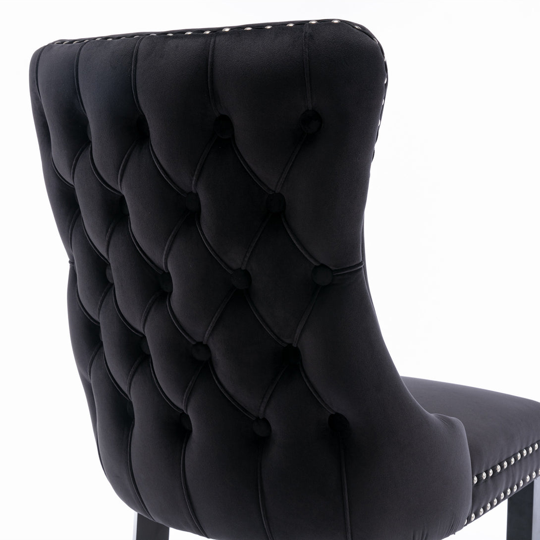 2 pcs High-End Wing Back Tufted Modern Contemporary Velvet Chair with Wooden Legs- Black_10