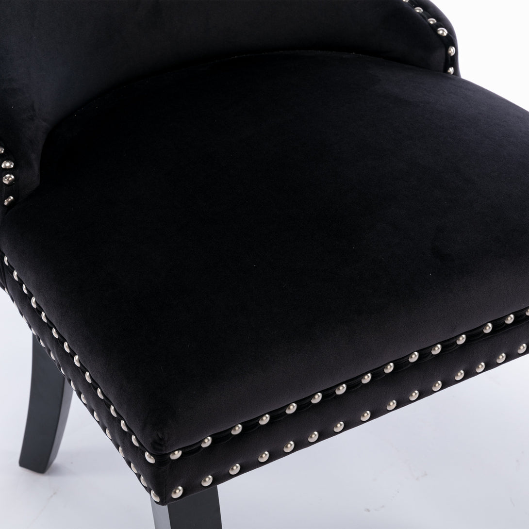 2 pcs High-End Wing Back Tufted Modern Contemporary Velvet Chair with Wooden Legs- Black_12