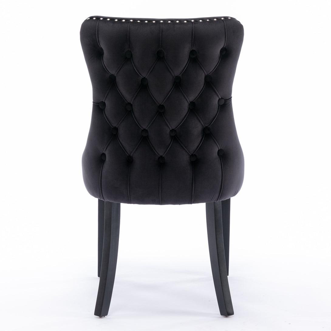 2 pcs High-End Wing Back Tufted Modern Contemporary Velvet Chair with Wooden Legs- Black_9