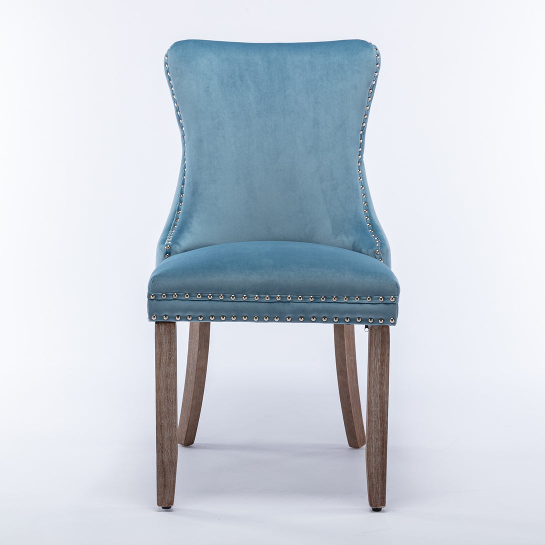 2 pcs High-End Wing Back Tufted Modern Contemporary Velvet Chair with Wooden Legs- Light Blue_7