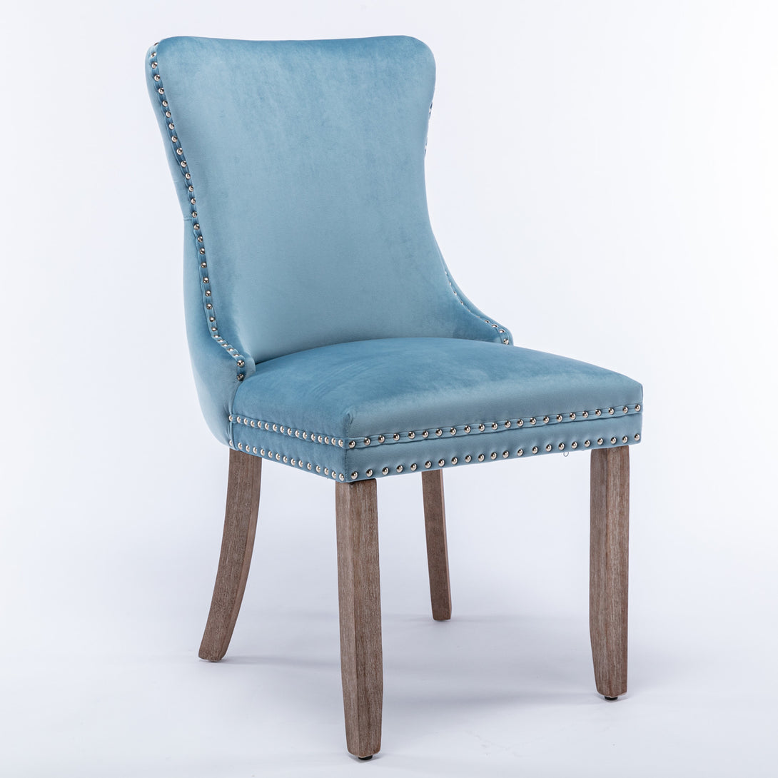 2 pcs High-End Wing Back Tufted Modern Contemporary Velvet Chair with Wooden Legs- Light Blue_8