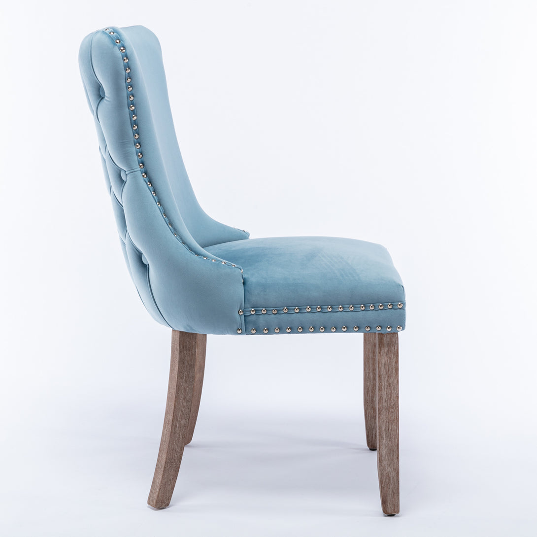 2 pcs High-End Wing Back Tufted Modern Contemporary Velvet Chair with Wooden Legs- Light Blue_9