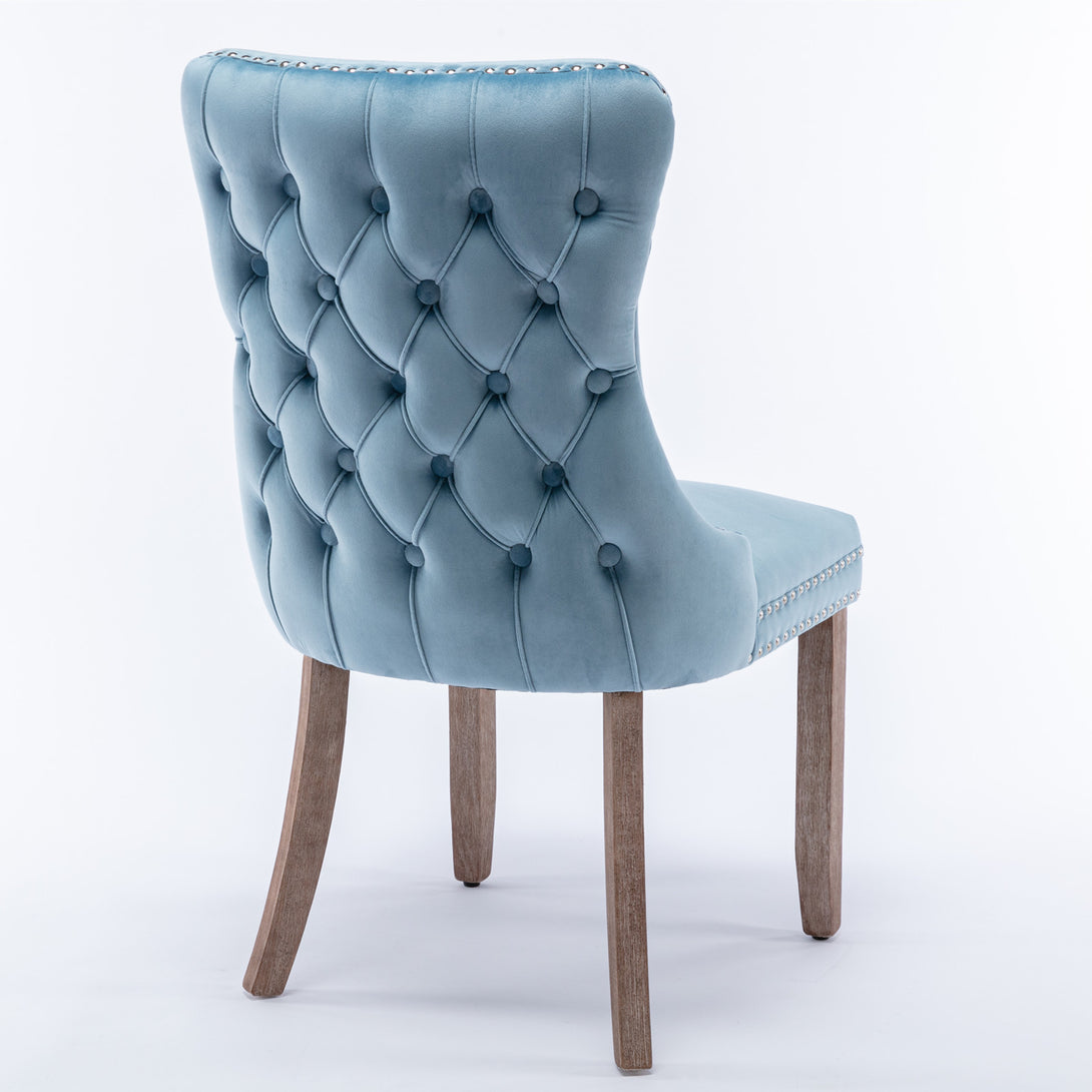 2 pcs High-End Wing Back Tufted Modern Contemporary Velvet Chair with Wooden Legs- Light Blue_10