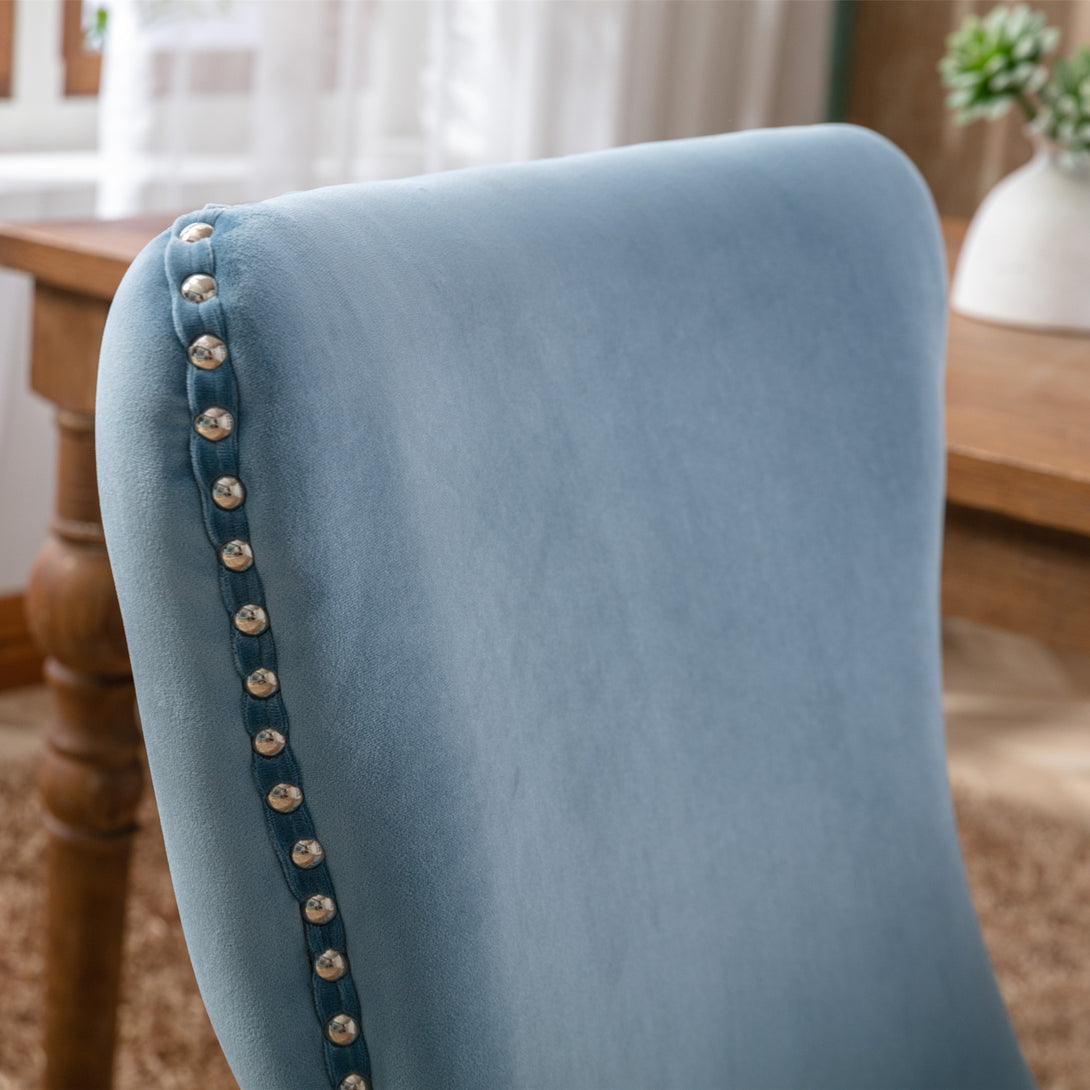 2 pcs High-End Wing Back Tufted Modern Contemporary Velvet Chair with Wooden Legs- Light Blue_6