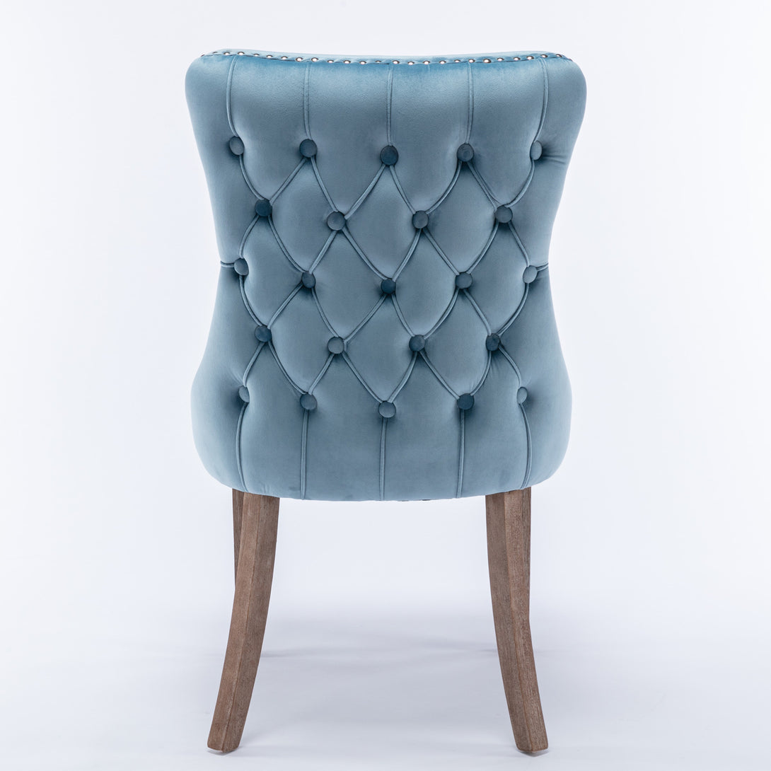 2 pcs High-End Wing Back Tufted Modern Contemporary Velvet Chair with Wooden Legs- Light Blue_11