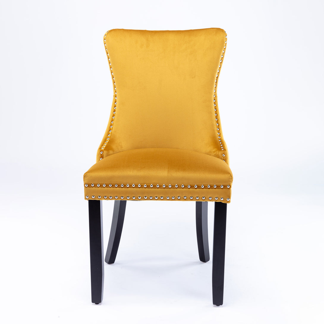 2 pcs High-End Wing Back Tufted Modern Contemporary Velvet Chair with Wooden Legs- Gold_2