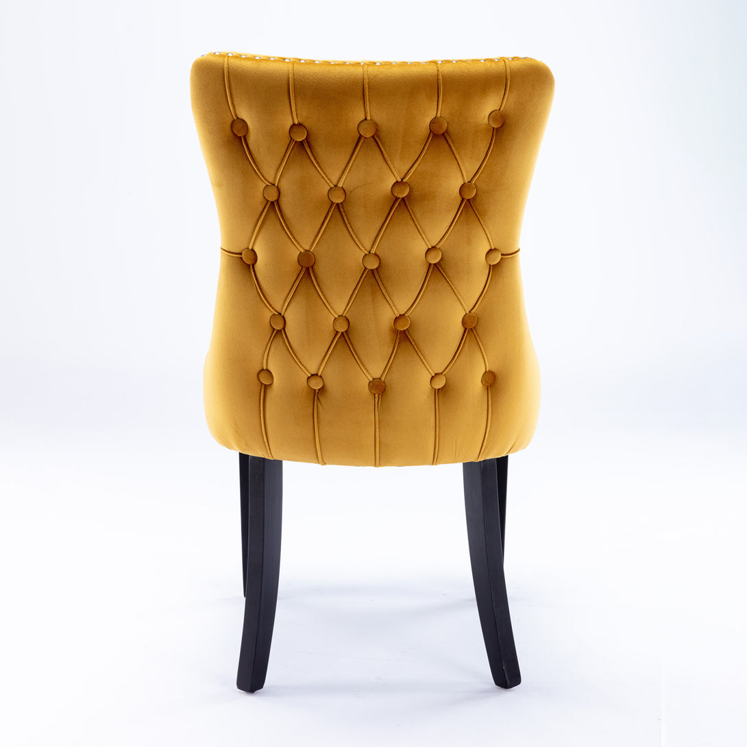 2 pcs High-End Wing Back Tufted Modern Contemporary Velvet Chair with Wooden Legs- Gold_7