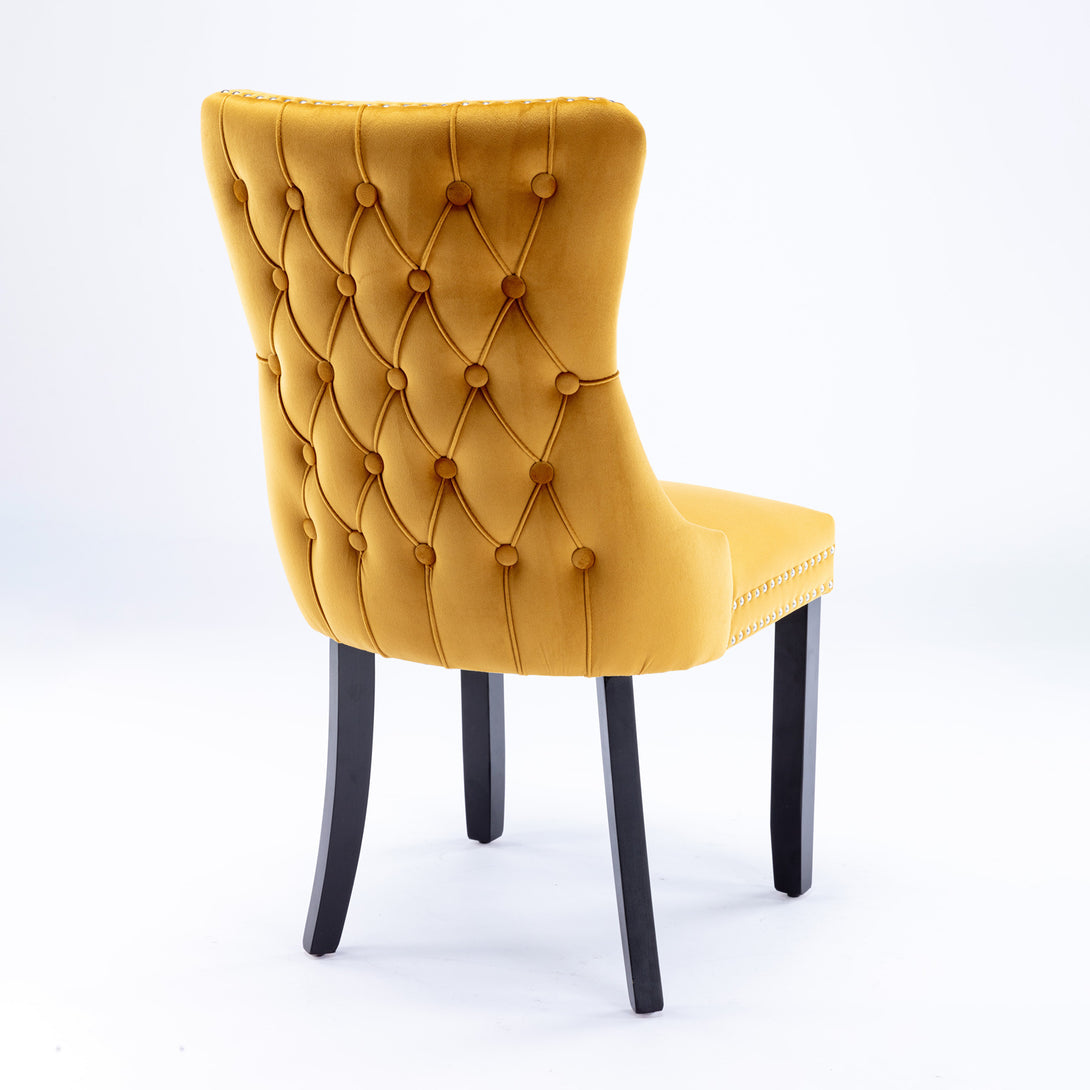 2 pcs High-End Wing Back Tufted Modern Contemporary Velvet Chair with Wooden Legs- Gold_6