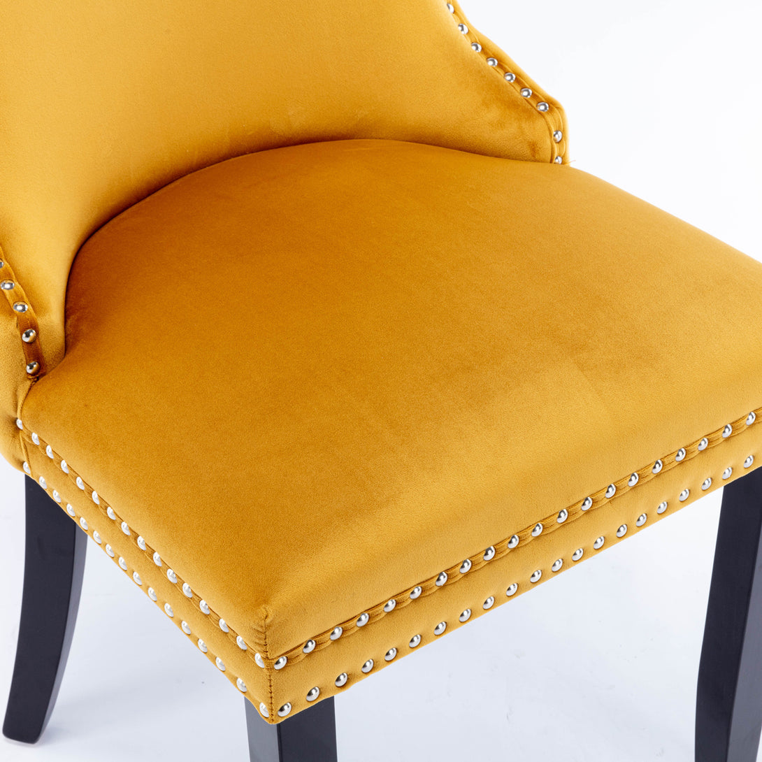 2 pcs High-End Wing Back Tufted Modern Contemporary Velvet Chair with Wooden Legs- Gold_9