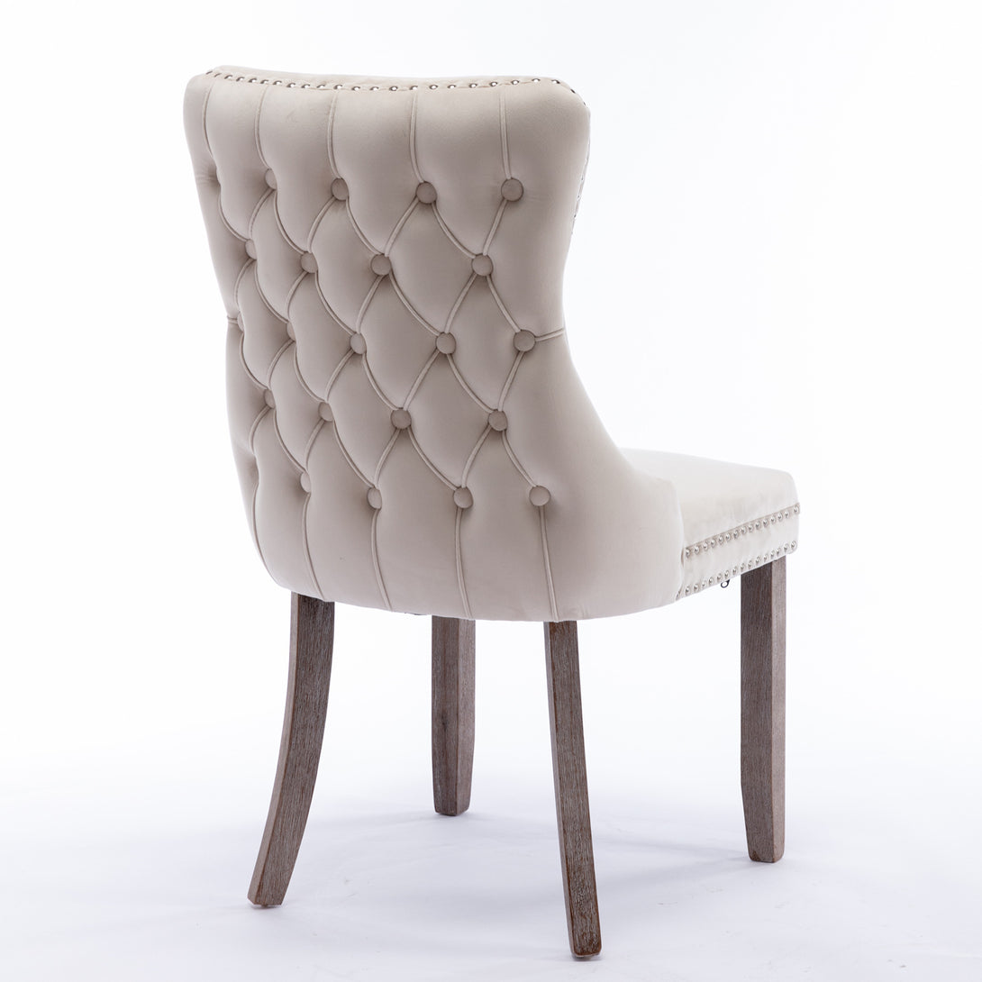 2 pcs High-End Wing Back Tufted Modern Contemporary Velvet Chair with Wooden Legs- Beige_10