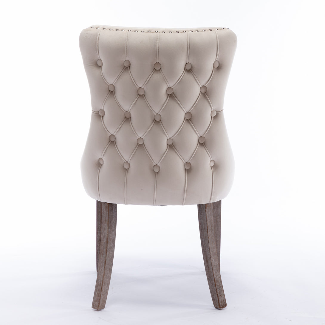 2 pcs High-End Wing Back Tufted Modern Contemporary Velvet Chair with Wooden Legs- Beige_11