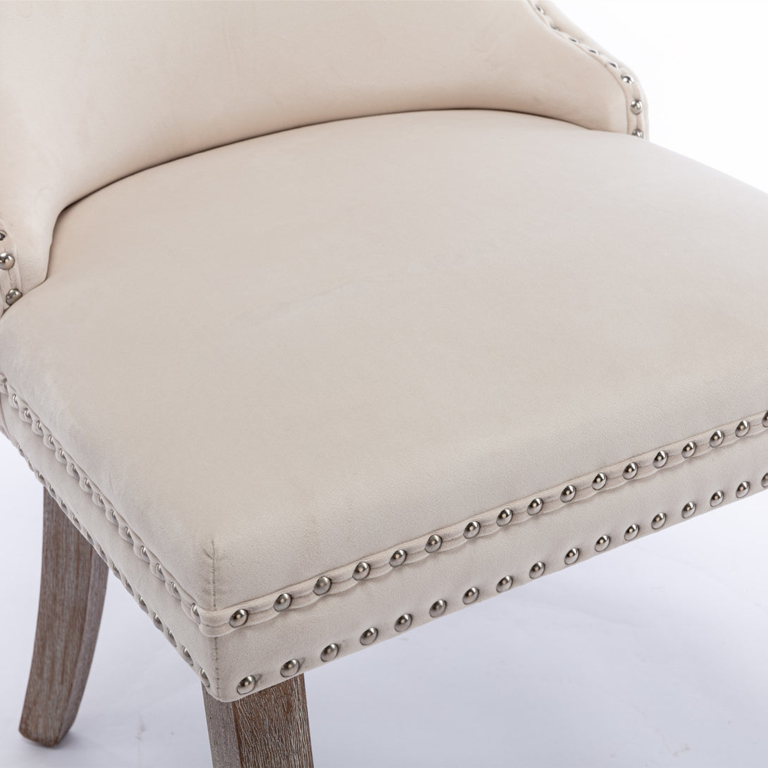 2 pcs High-End Wing Back Tufted Modern Contemporary Velvet Chair with Wooden Legs- Beige_14