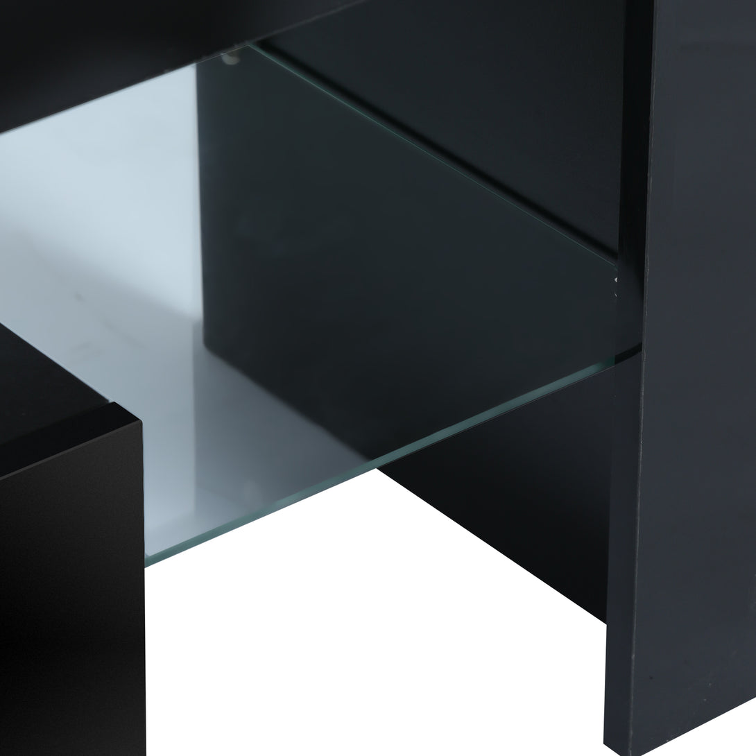 Modern TV Console Storage Media TV Organizing Cabinet Worktop- Black_11