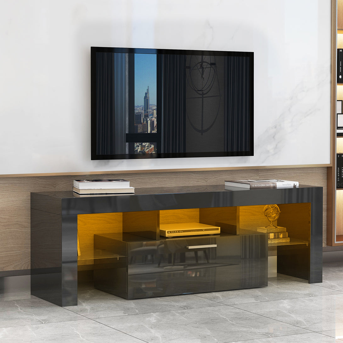 Modern TV Console Storage Media TV Organizing Cabinet Worktop- Black_2