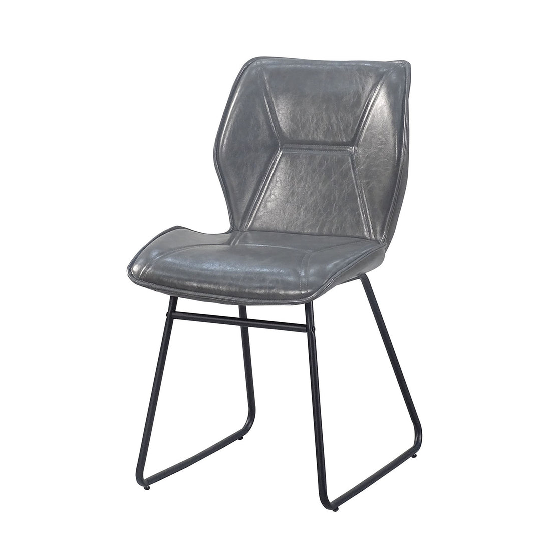 Set of 2 PU Leather HIgh-Density Sponge Dining Chair with Metal Legs- Gray_5