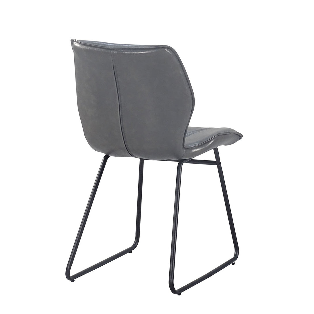 Set of 2 PU Leather HIgh-Density Sponge Dining Chair with Metal Legs- Gray_7