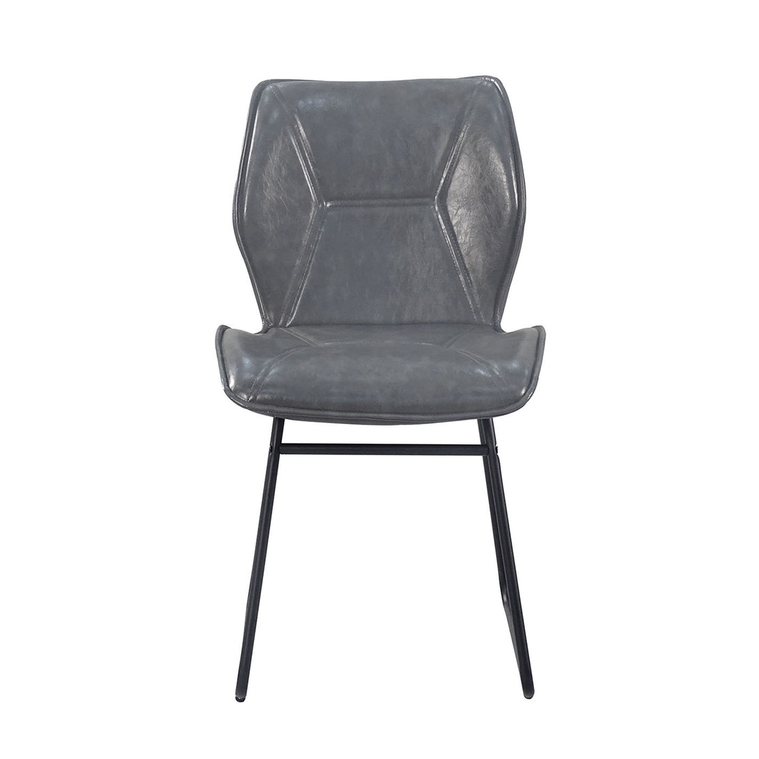 Set of 2 PU Leather HIgh-Density Sponge Dining Chair with Metal Legs- Gray_3