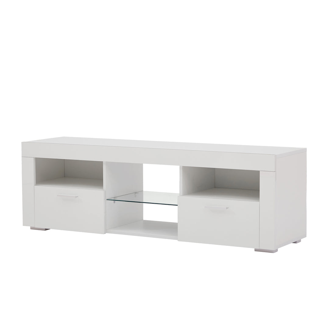 Modern TV Console Storage Media TV High Gloss Organizing Cabinet with LED Light- White_16