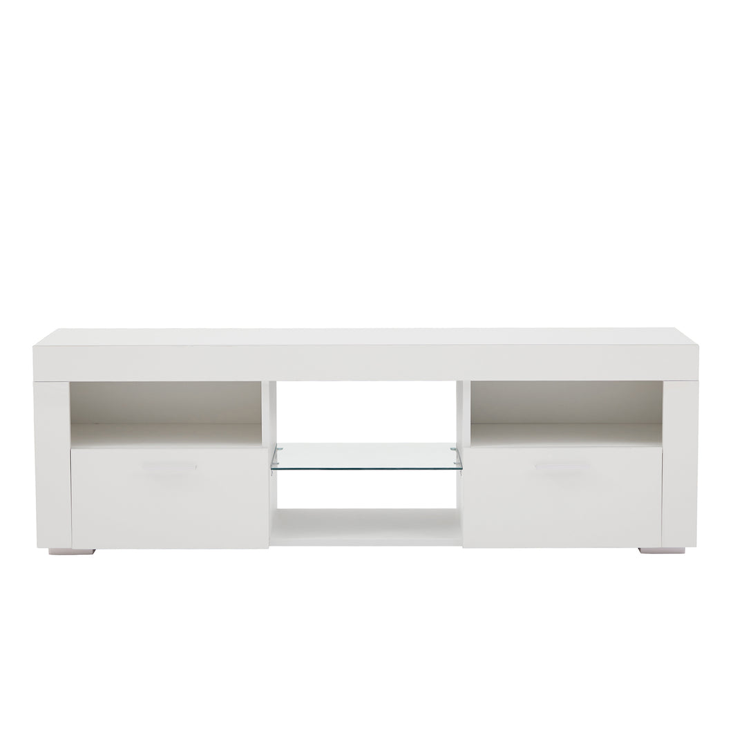 Modern TV Console Storage Media TV High Gloss Organizing Cabinet with LED Light- White_13