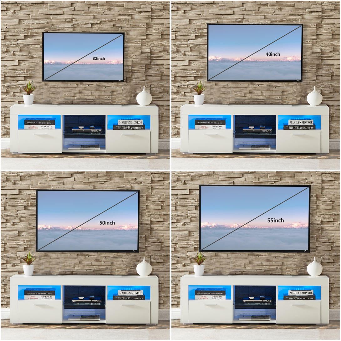 Modern TV Console Storage Media TV High Gloss Organizing Cabinet with LED Light- White_8